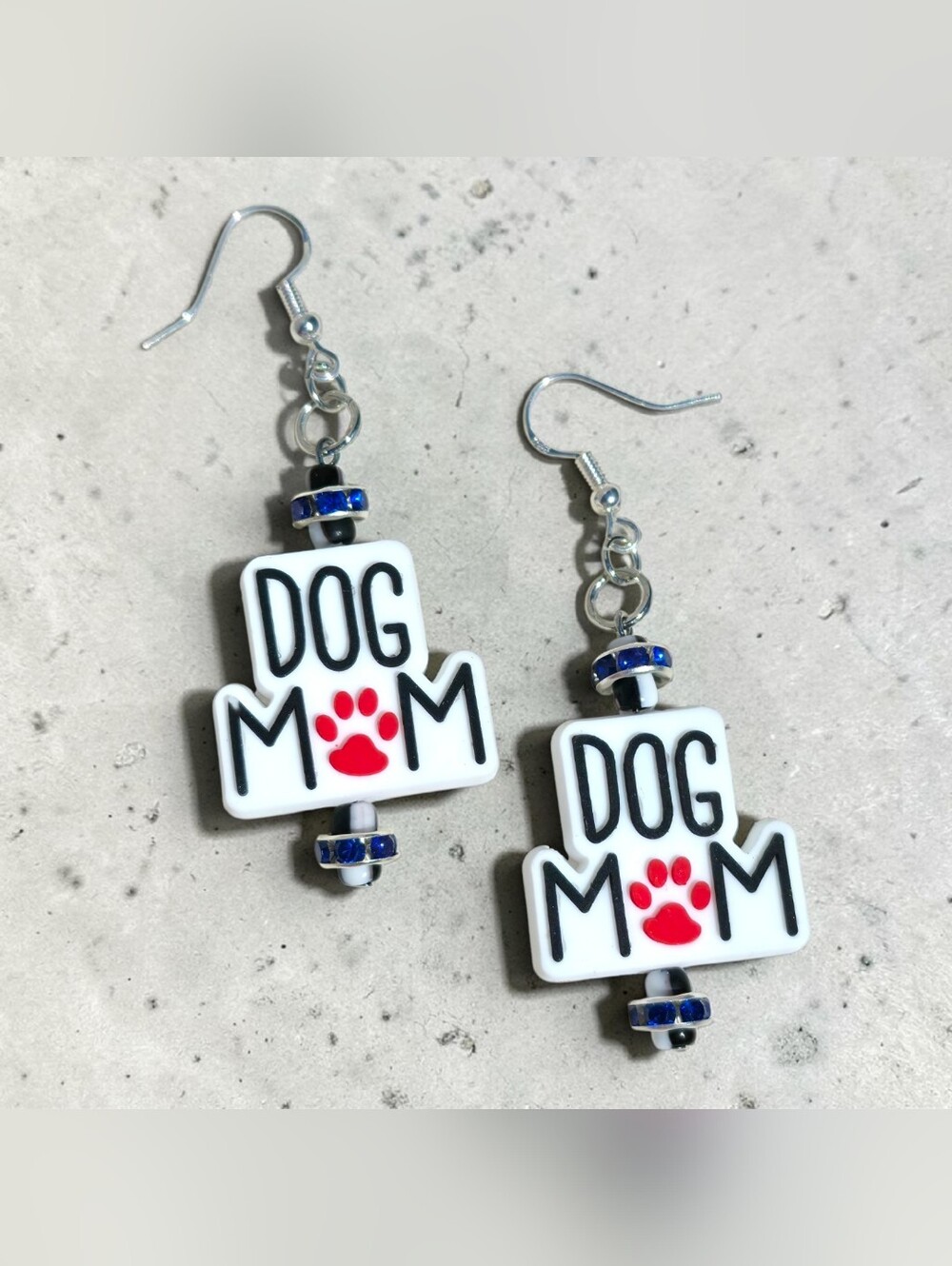 "Dog Mom" Paw Print Dangle Drop Earrings